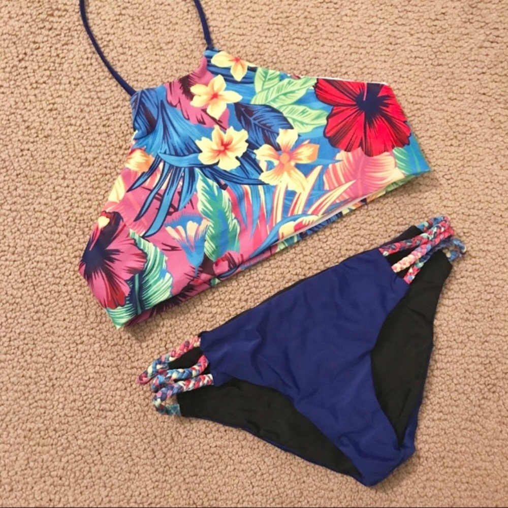 Navy and floral bikini